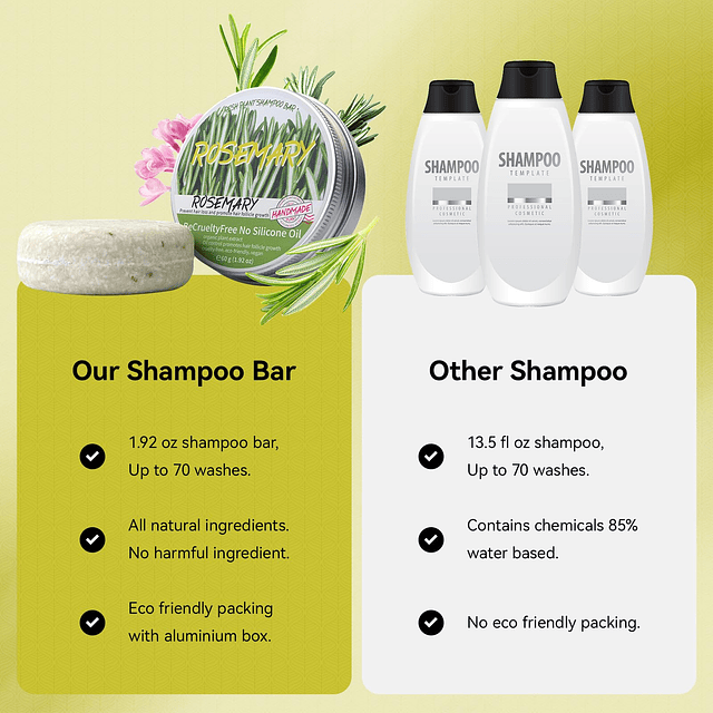 Barra de Shampoo para el cabello de romero, jabón de Shampoo