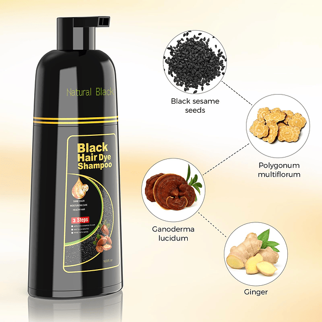 Shampoo de tinte para cabello negro 3 en 1 para mujeres y ho