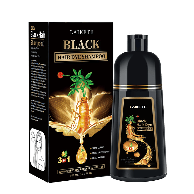 Shampoo de tinte para cabello negro 3 en 1 para cobertura de