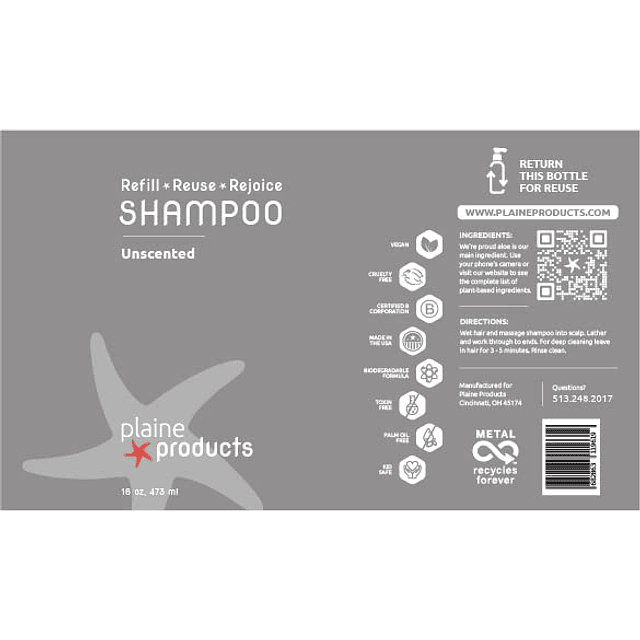 Shampoo ecológico , sin perfume, sin sulfato, 16 oz (recambi