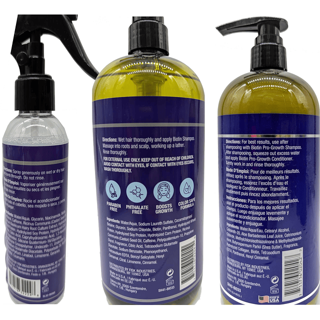 Juego de Shampoo, acondicionador y spray sin enjuague Biotin