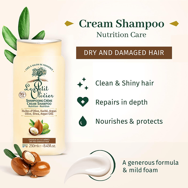 Shampoo en crema nutricional - Aceites de oliva, karité y ar