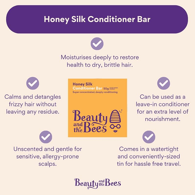 Barra acondicionadora natural Honey Silk para cabello brilla