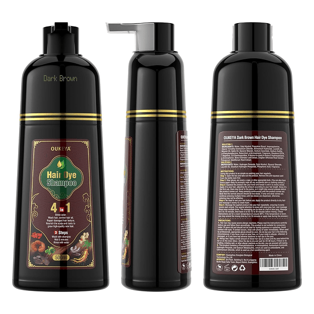 OUKYA Shampoo para tinte de cabello marrón oscuro 4 en 1, Sh