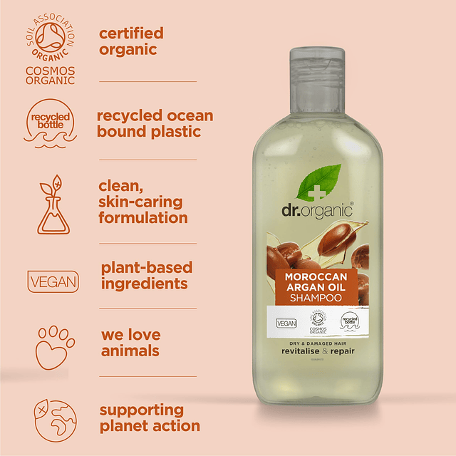 Aceite de argán marroquí Organic Doctor, Shampoo, 9 onzas lí