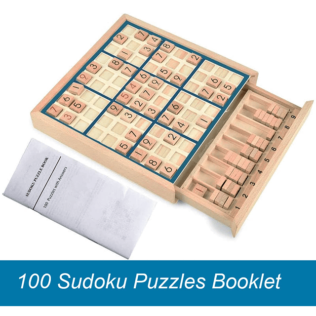 Juego de mesa Sudoku de madera con cajón, con libro de 100 r