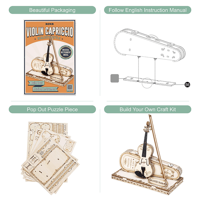 Rompecabezas de madera 3D para adultos violín, kit de modelo
