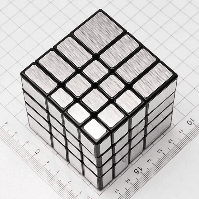 ​​4x4 Espejo Cubo Plata Pegatina Cubo Mágico Negro 4x4x4 Pla