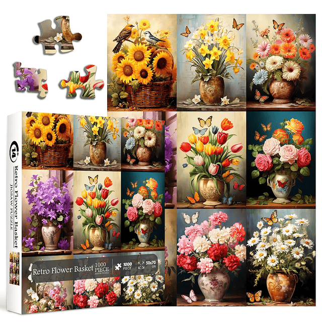 Rompecabezas de flores vintage para adultos, 1000 piezas, ro