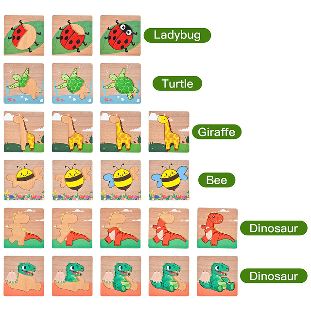 Paquete de 6 rompecabezas de madera para niños de 1 a 3 años