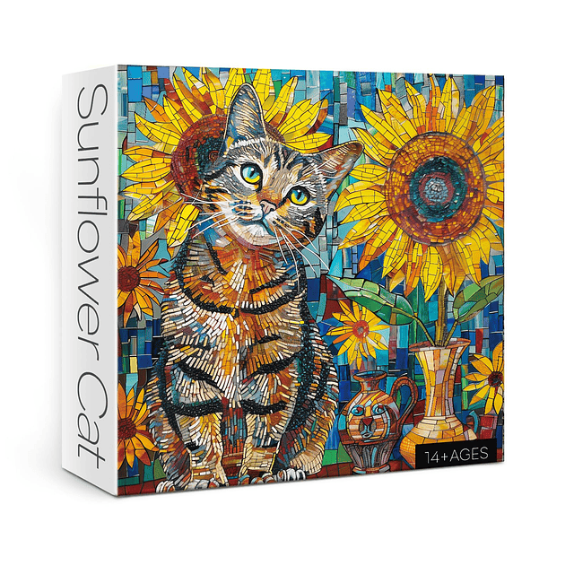 Rompecabezas de mosaico de girasol de gato para adultos, 100