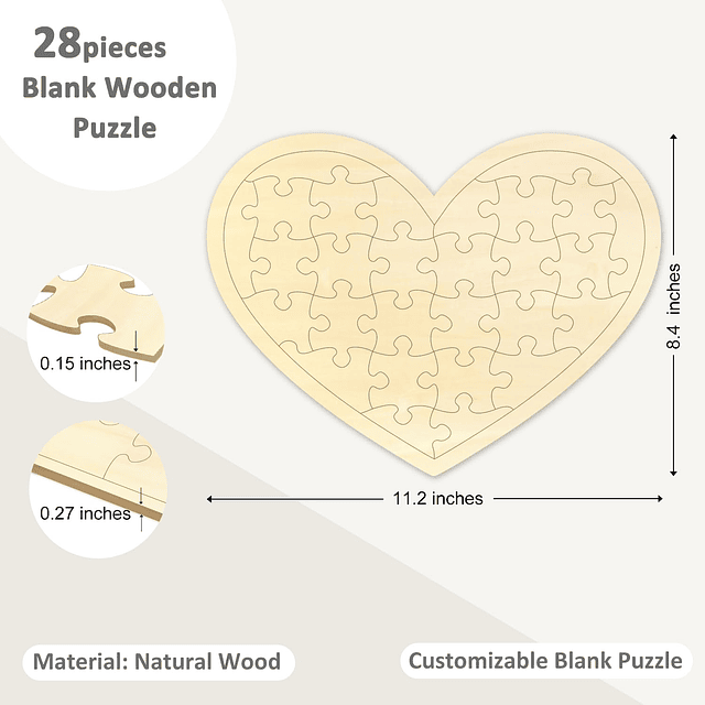 Rompecabezas de corazón en blanco de 28 piezas para dibujar,