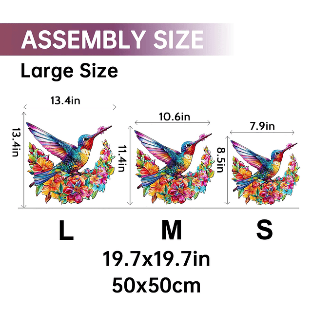 Rompecabezas de Madera para Adultos, Colibrí y Flores Rompec