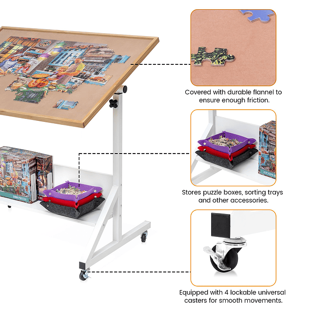 Mesa de rompecabezas con ajuste de ángulo y altura, tablero