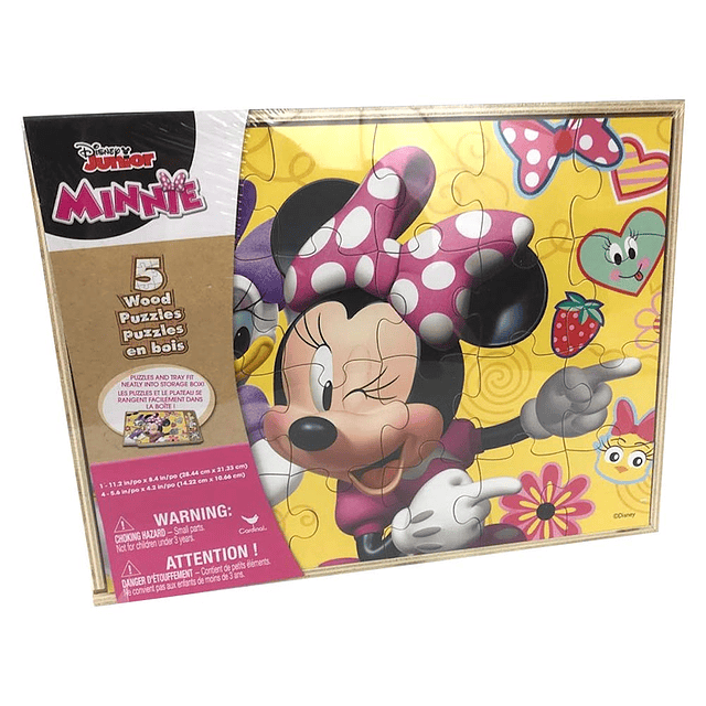 Minnie Mouse 5 rompecabezas de madera en caja de almacenamie