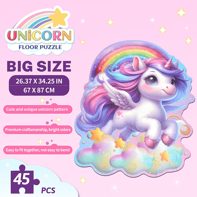 45 piezas de rompecabezas de piso de unicornio para niños de