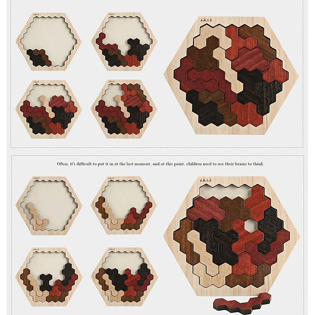 Bloques de madera Puzzle Brain Teasers Juguete Grande Hexágo