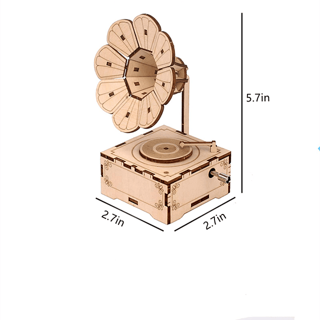 YII WMOC Caja de música de rompecabezas de madera 3D Fonógra