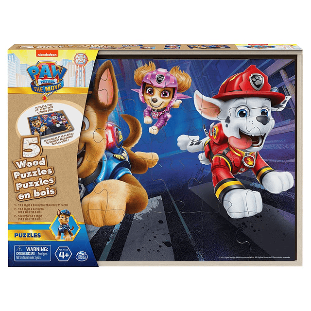 Paw Patrol The Movie Juego de 5 rompecabezas de madera con c