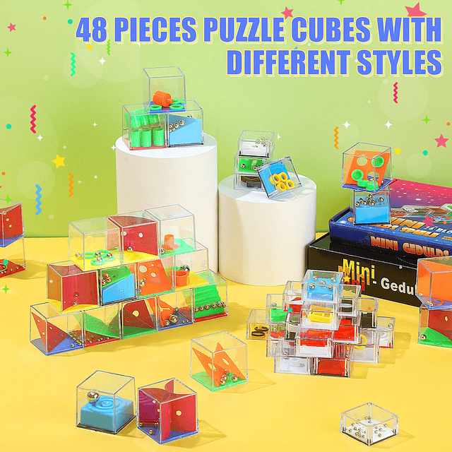 48 Piezas Puzzle Mini Puzzle Cubes 3D Ball Maze Cube Puzzle