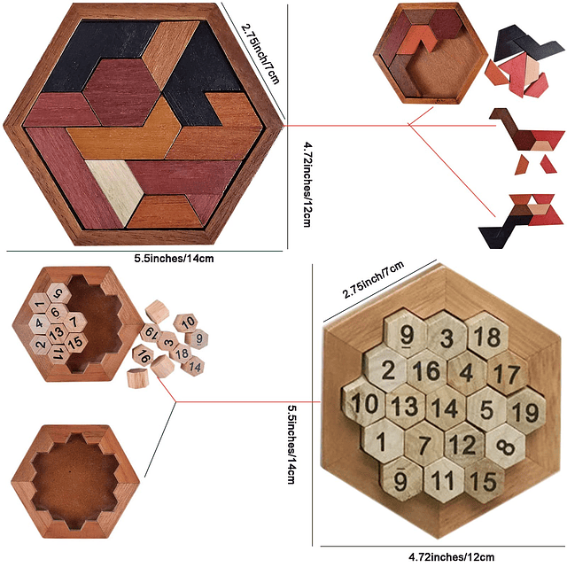 12 piezas Rompecabezas de madera y metal 3D Desbloqueo Rompe