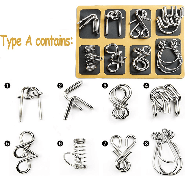 16 piezas tipo A+B diferentes rompecabezas de alambre de met