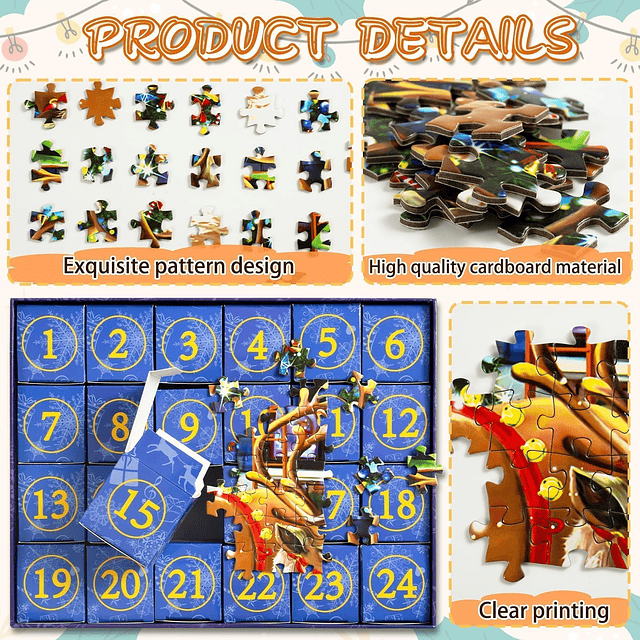 Calendario de Adviento de Navidad Puzzle 2024 24 días de cue