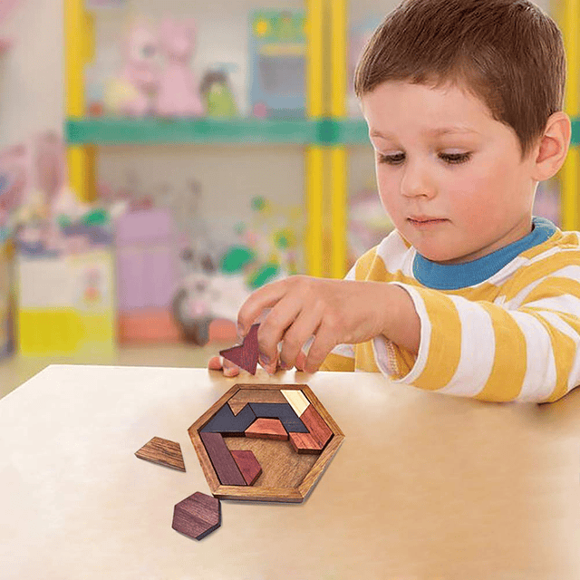 Hexágono Tangram Puzzle Rompecabezas de madera para niños y