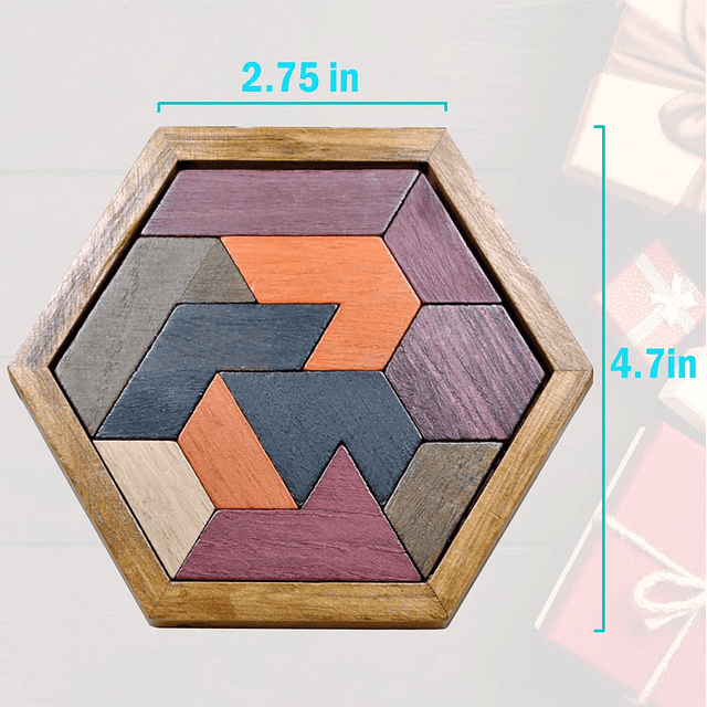 Hexágono Tangram Puzzle Rompecabezas de madera para niños y