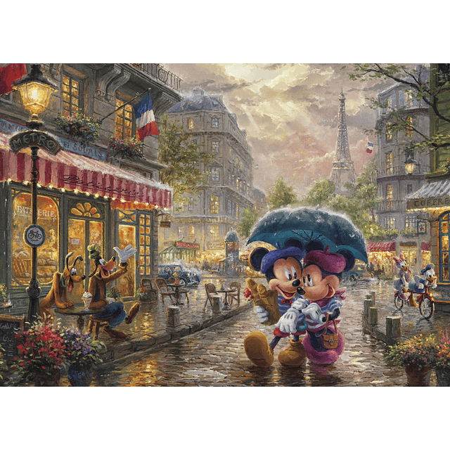 Thomas Kinkade Disney Mickey y Minnie en París Rompecabezas