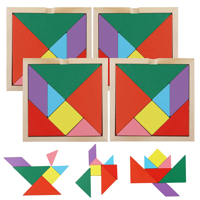 3 nutrias rompecabezas de madera Tangrams, paquete de 4 form