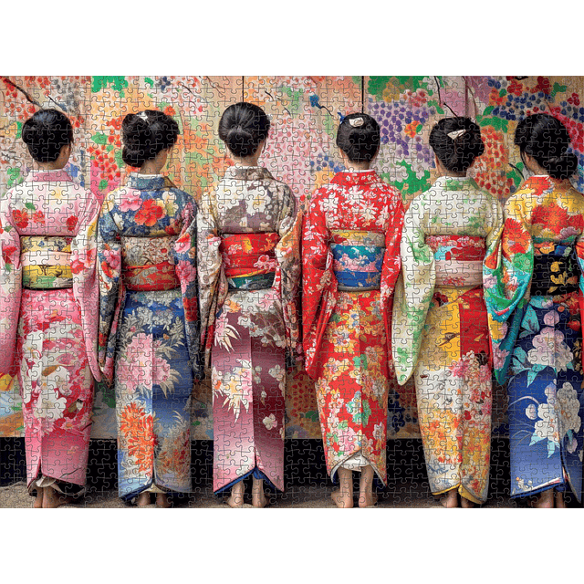 Elegantes bellezas de kimono Rompecabezas artístico de 1000