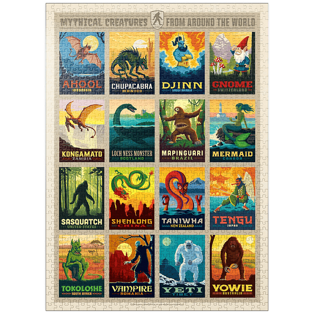 MyPuzzle Criaturas míticas de todo el mundo, póster vintage,