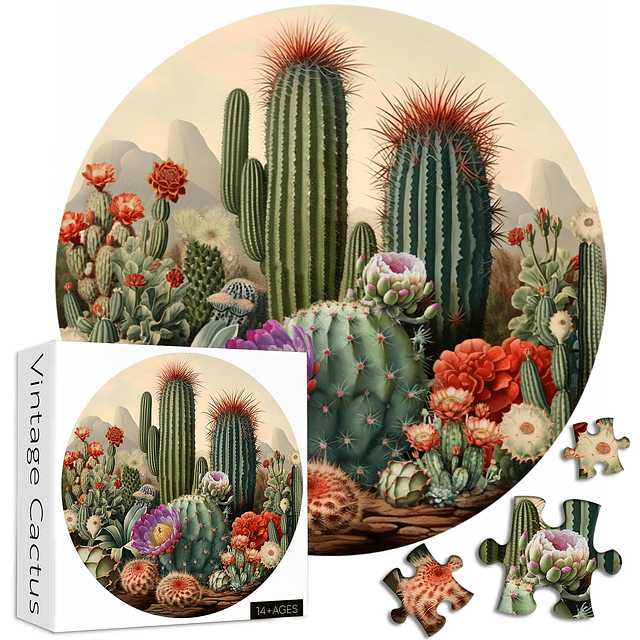 Rompecabezas vintage de plantas de cactus para adultos de 10