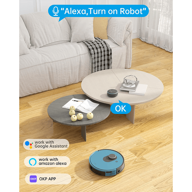 Robot Aspirador, WiFi/App/Alexa, Aspirador Robótico con Hora