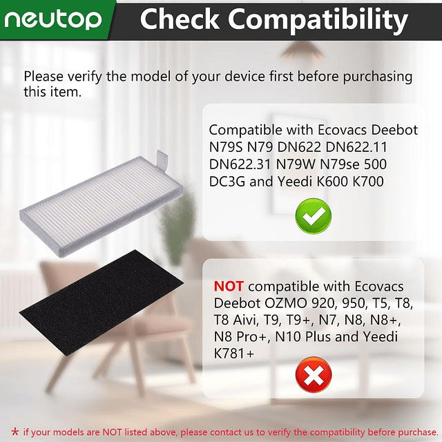 Filtros de repuesto Neutop compatibles con Ecovacs Deebot N7