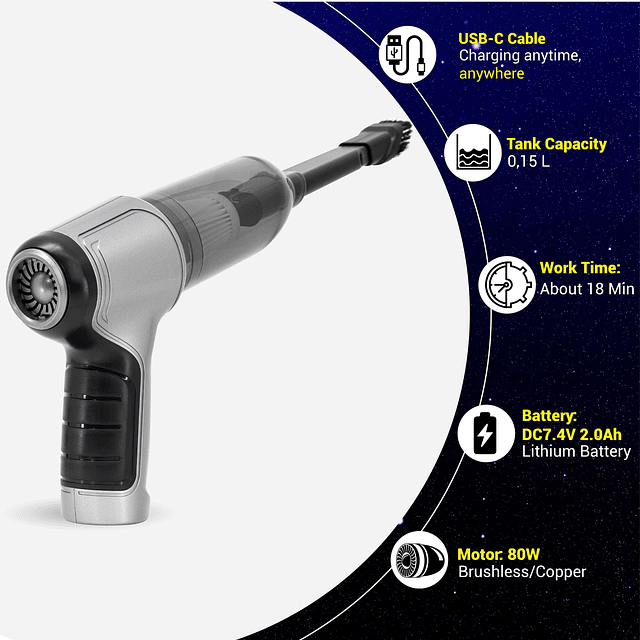 World Tronex Aspiradora de Coche Portátil Inalámbrica, Aspir