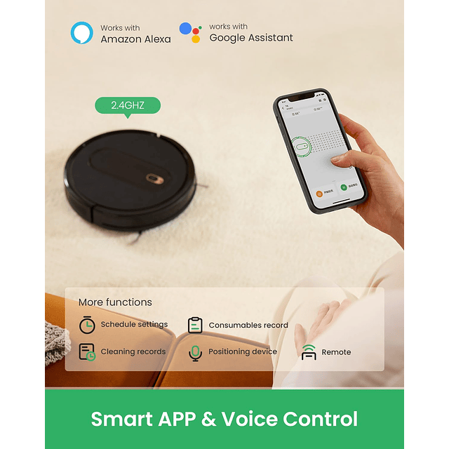 Robot aspirador Potente succión de 2800 Pa, control de aplic