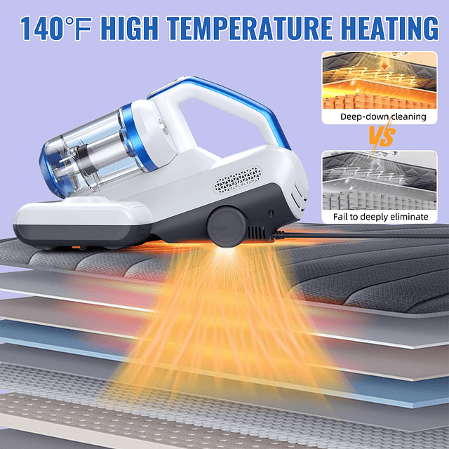 Aspiradora de colchón para cama con succión de 16 Kpa, luz U
