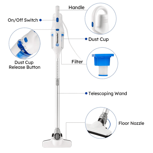Aspirador de varilla con cable 2 en 1 Aspirador de mano ultr