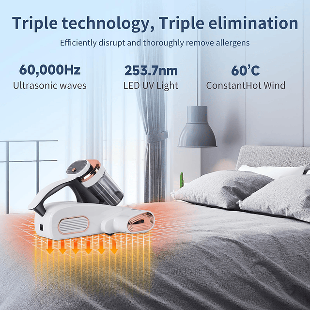 Aspiradora de cama, aspiradora de colchón portátil 15KPa UV
