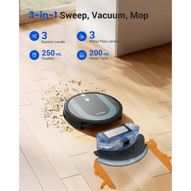 Robot aspirador y fregona WiFi 3000 Pa con giroscopio de nav
