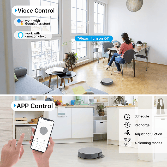 K4 Robot Aspirador, Superfino, Succión 3600Pa, Tiempo de Eje
