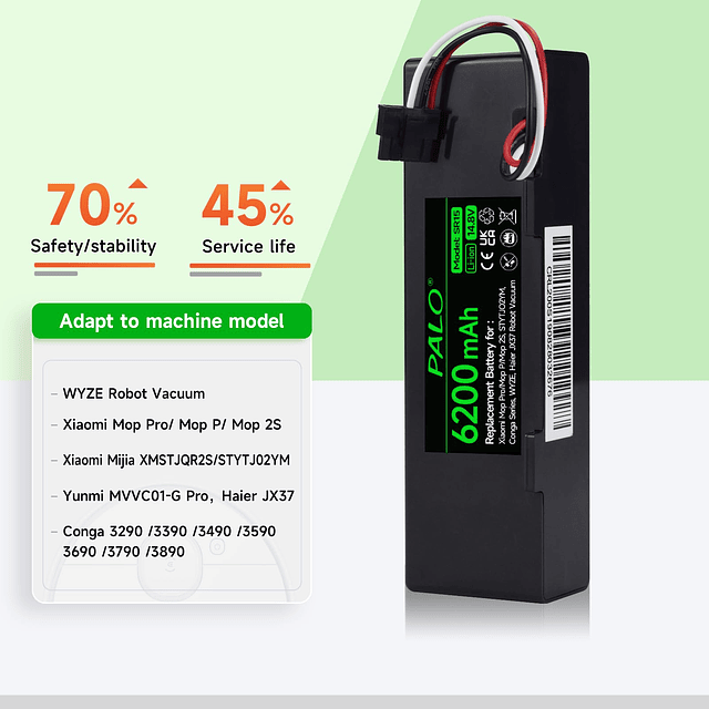 Batería de repuesto de 14,8 V 6200 mAh para robot aspirador