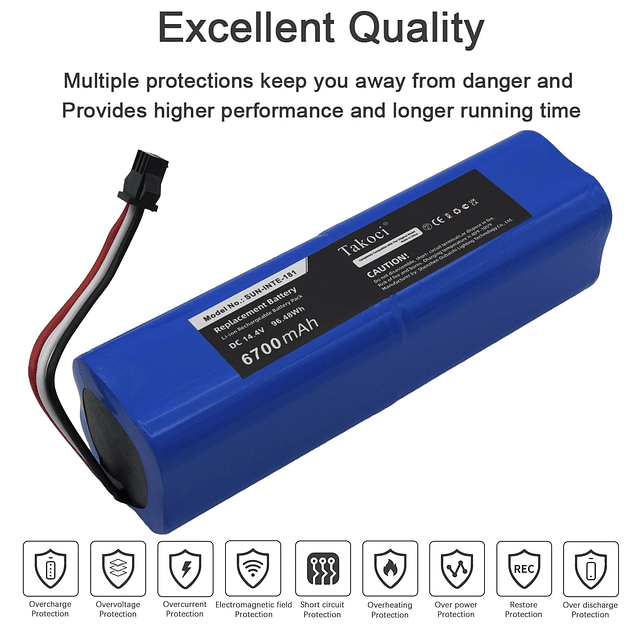 Batería mejorada de 6700 mAh, 14,4 V, 96,48 Wh, compatible c