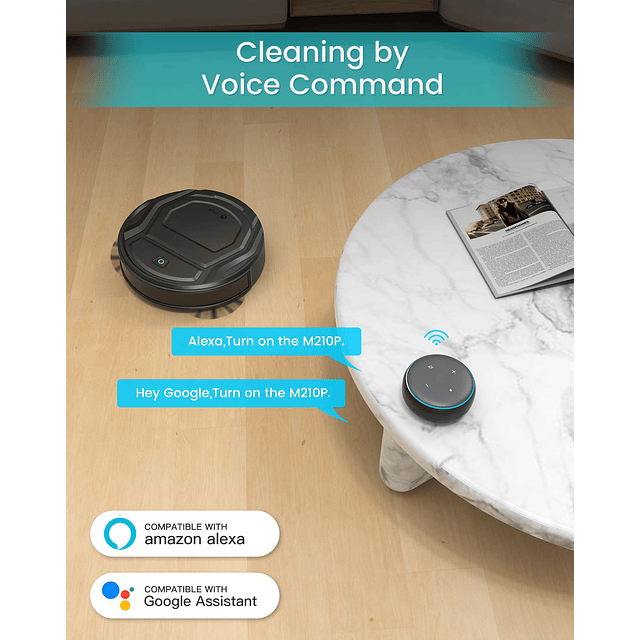 Robot aspirador con potente succión de 2200 Pa, 120 minutos,