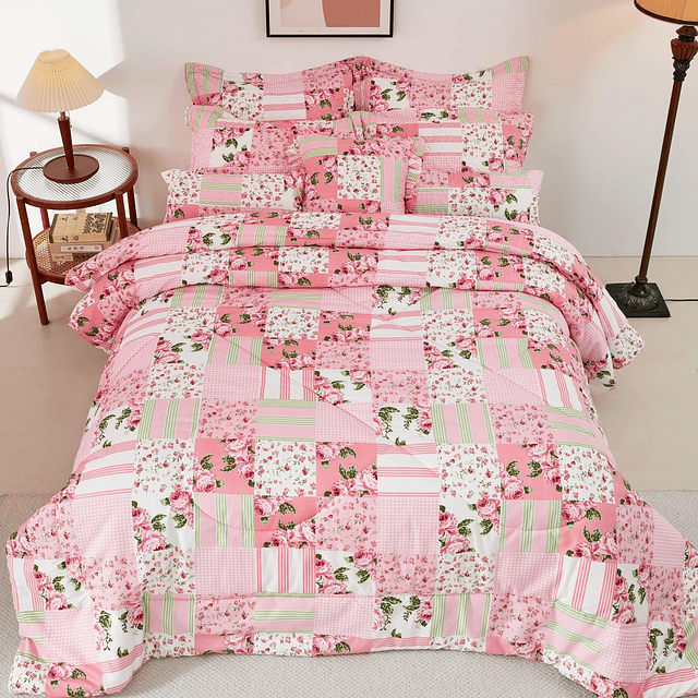 Edredón floral con 2 fundas de almohada tamaño Queen, juego