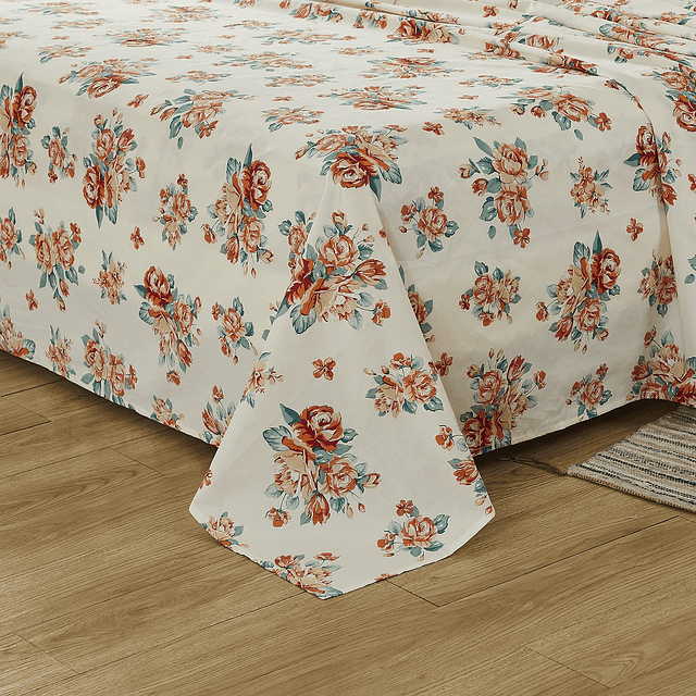 Juego de sábanas de rosas Queen elegante beige floral ropa d