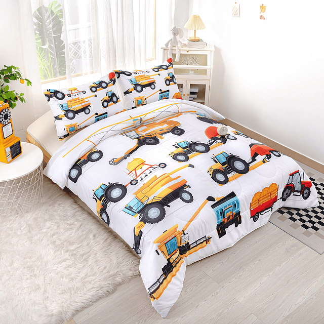 Juego de ropa de cama para tractores para niños, edredón de