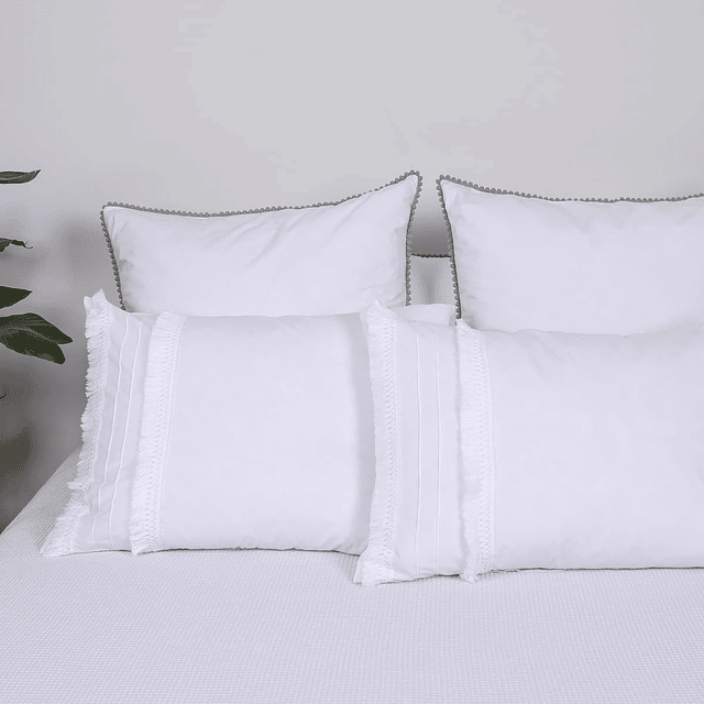 Fundas de almohada bohemias blancas 100% algodón con borlas,